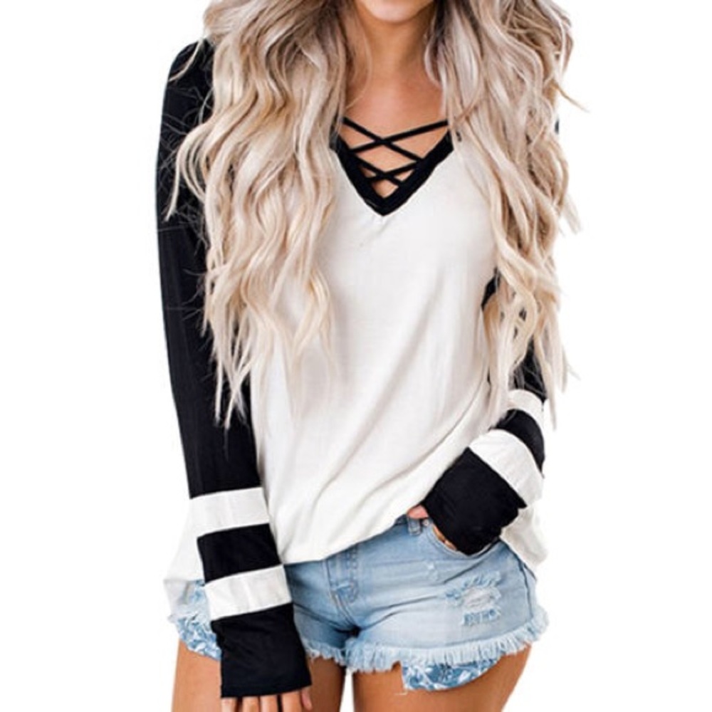 Blue Baseball long sleeve with strappy front